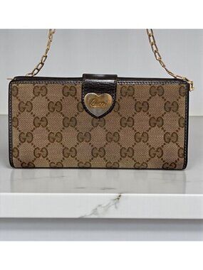 Gucci Brown GG Coated Canvas Leather Continental Bifold Wallet in Tan Brown with